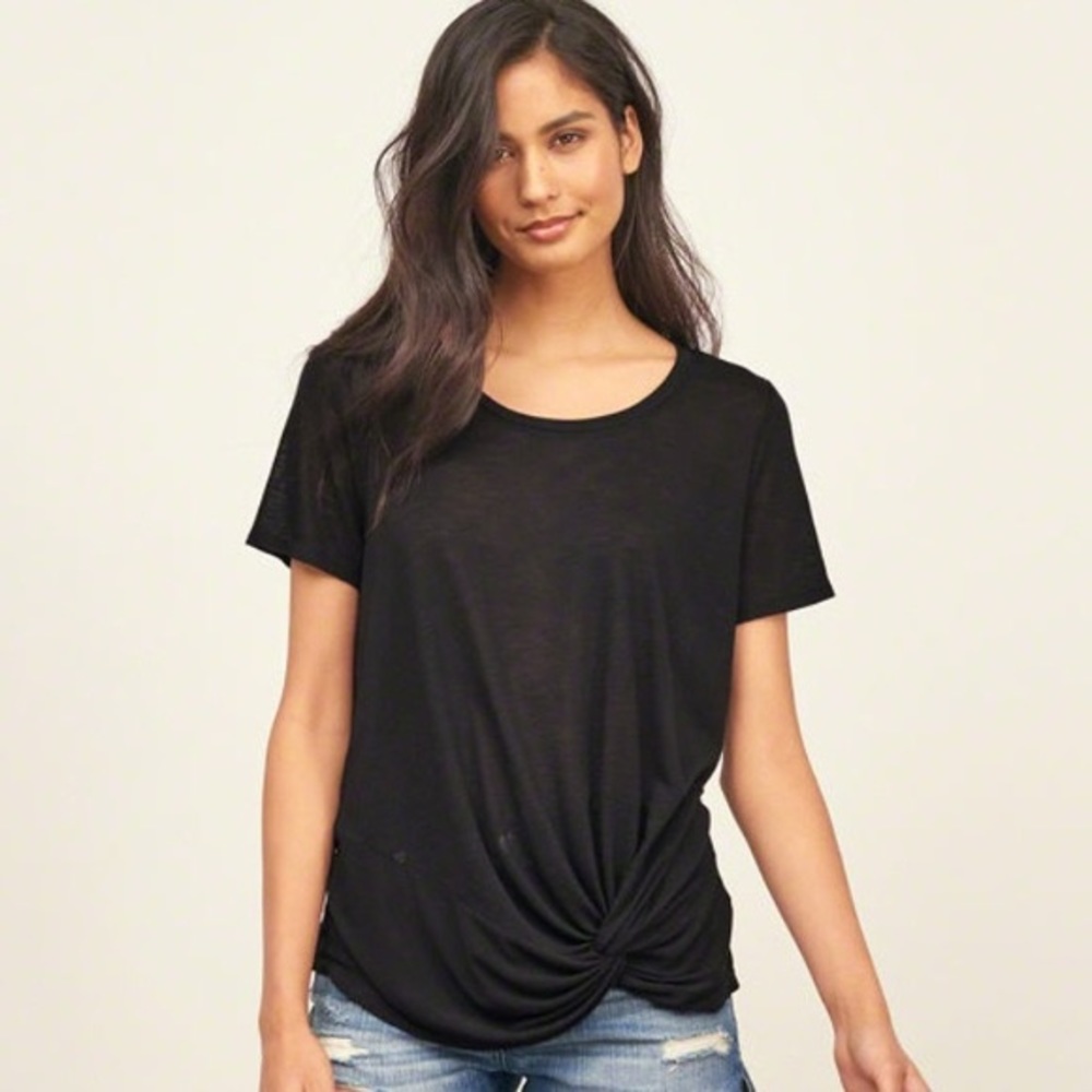 EUC XS Abercrombie Black Drapey Knotted Tee